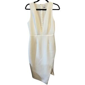 Saylor Plunge Neck Sleeveless Sheath Dress M White